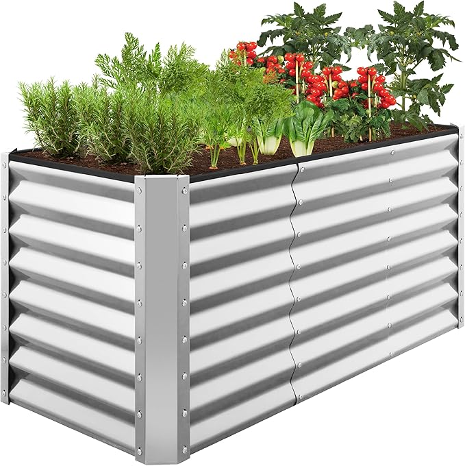 Best Choice Products 4x2x2ft Outdoor Metal Raised Garden Bed, Deep Root Box Planter for Vegetables, Flowers, Herbs, 119 Gallon Capacity, 100% Non Toxic Materials - Galvanized