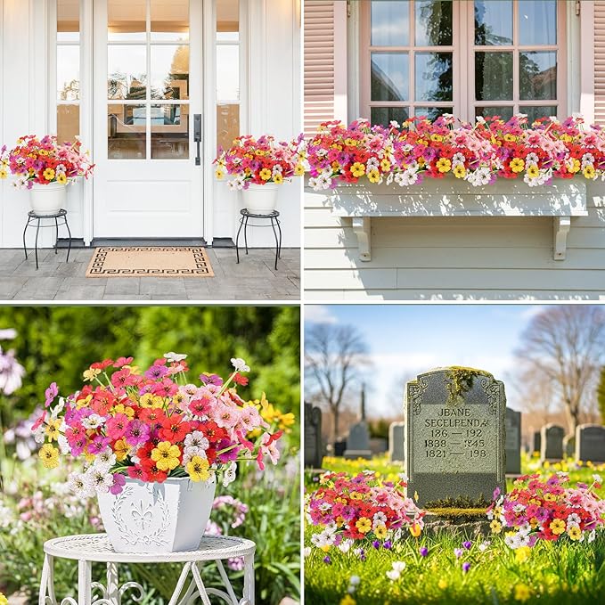 MACTING Artificial Spring Flowers for Outdoors 6 Bundles Fake Flowers UV Resistant Faux Plastic Plants No Fade for Planters Window Box Patio Porch Garden Yard Indoor Outside Decorations(Mix Color-1)