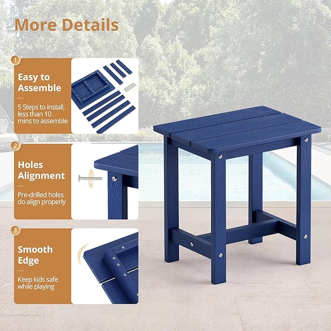 LUE BONA Outdoor Side Table Set of 2, HDPS Small Outdoor Table, Adirondack Side Table, Outside End Table for Patio, Porch, Deck, Pool, Weather Resistant/Easy Maintenance/Indoor or Outside Use, Navy