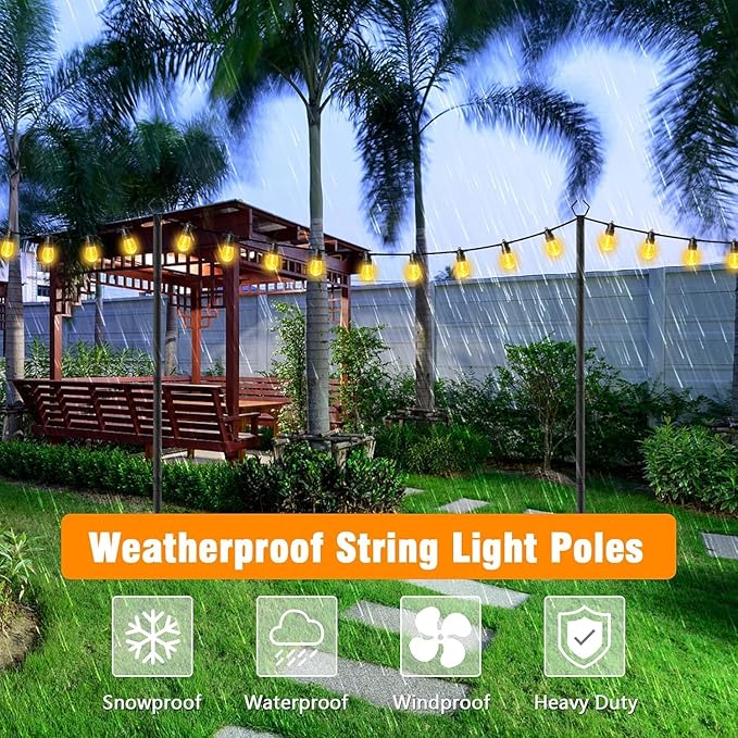 AILBTON 4 Pack 2.8Ft String Light Poles,Light Poles for Outside String Lights,Outdoor Light Poles with Fence Bracket,Metal Pole Stand for Patio,Backyard,Deck