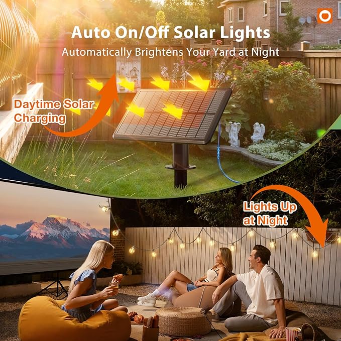 addlon 25FT Solar Powered Outdoor String Lights Waterproof with Remote, G40 Solar Powered String Lights with 13 LED Shatterproof Bulbs, 3 Light Modes, Dimmable Solar Lights for Outside Bistro Cafe