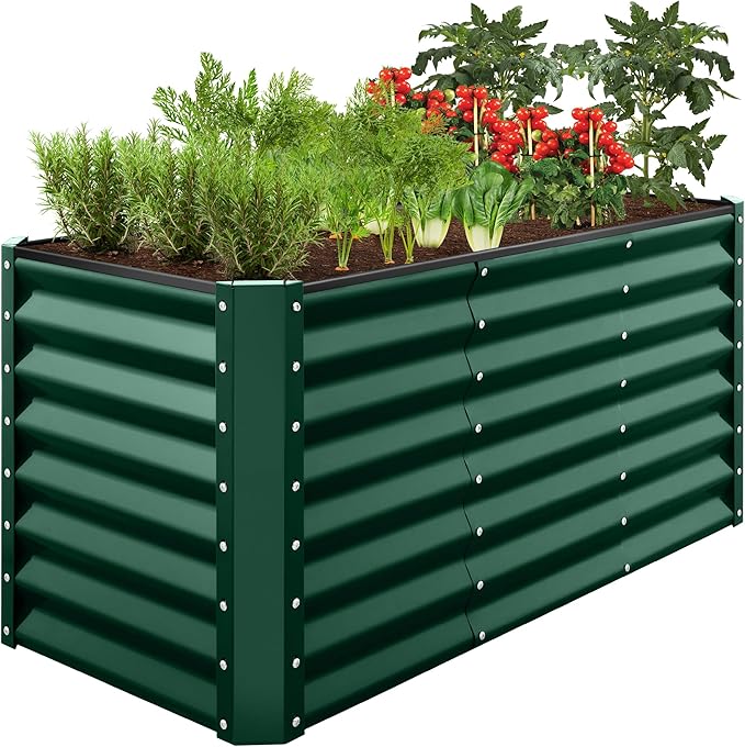 Best Choice Products 4x2x2ft Outdoor Metal Raised Garden Bed, Deep Root Box Planter for Vegetables, Flowers, Herbs, 119 Gallon Capacity, 100% Non Toxic Materials - Dark Green
