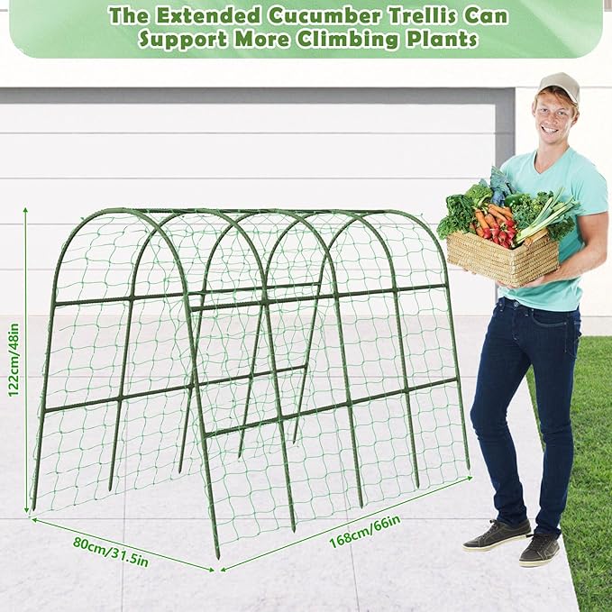 Cucumber Trellis for Raised Bed, Large Size Garden Arch Trellis for Climbing Plants Outdoor, Metal Garden Trellis for Spring Vegetables, Cucumber Trelli for Tomato, Bean, Pea, Grape, Plant