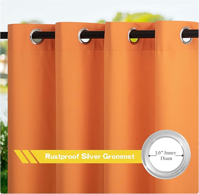 NICETOWN Canvas Outdoor Curtains Decor 95" Long for Patio Waterproof, Rustproof Grommet Outside/Indoor Window Drapes for Porch/Cabana, Orange, W55 x L95, Set of 2