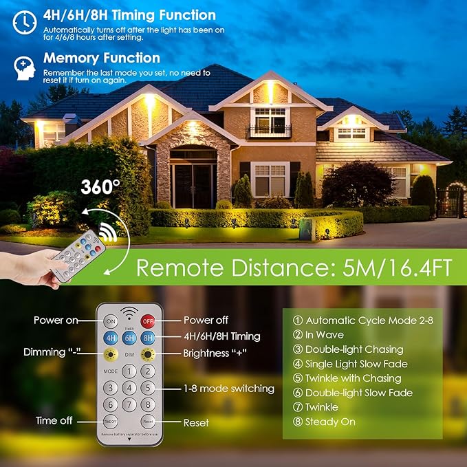 B-right Solar Spot Lights Outdoor, 8 Modes IP65 Waterproof Solar Powered Garden Spotlights 4-in-1 Landscape Lighting Auto On/Off with Remote Solar Uplights for Patio Pathway Tree 2700K Warm White