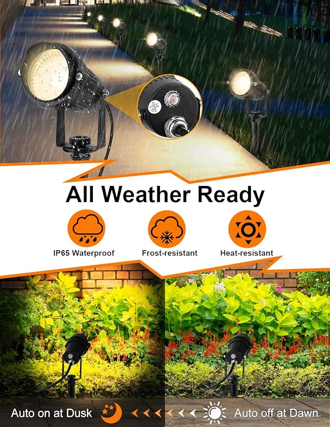 Dusk to Dawn Outdoor Lighting,3000K Warm White LED Landscape Spotlights with Photocell Sensor,Waterproof Spot Lights for Yard Flag Pole House Garden Tree(4 Pack)