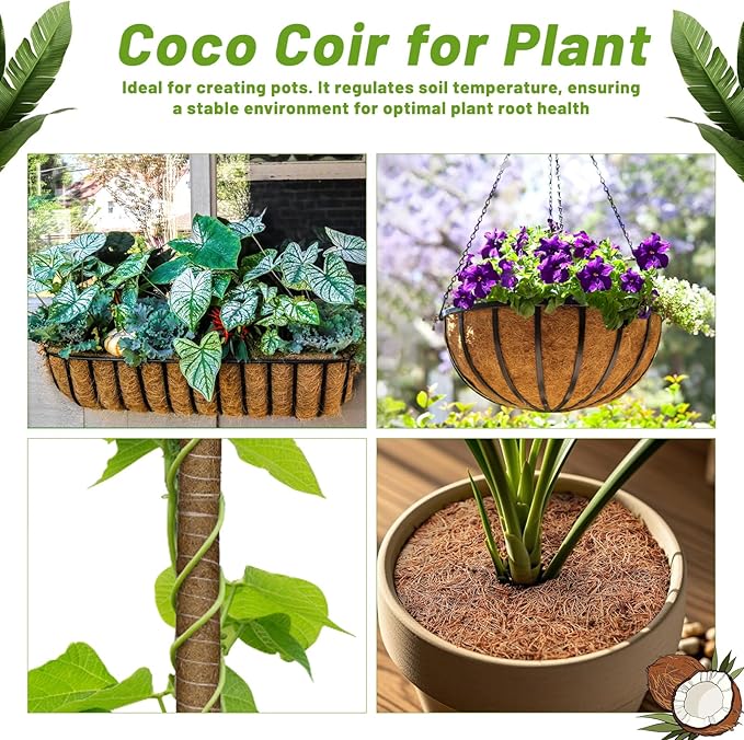 Remiawy Coco Liner Fiber Roll, 16 x 40 Inch Natural Coconut Coir Liner Sheet Coco Mat for Planter Flower Basket, Garden Decoration, Reptile Carpet, Animal Pet Pad, Window Box, DIY Moss Pole, Tortoise