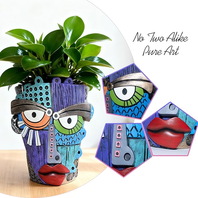 Abstract Face Planter Pots for Plants,Hand-Painted Colorful Flower Pots with Drainage,Indoor Outdoor Garden Decor Gift(Eclectic,Small)
