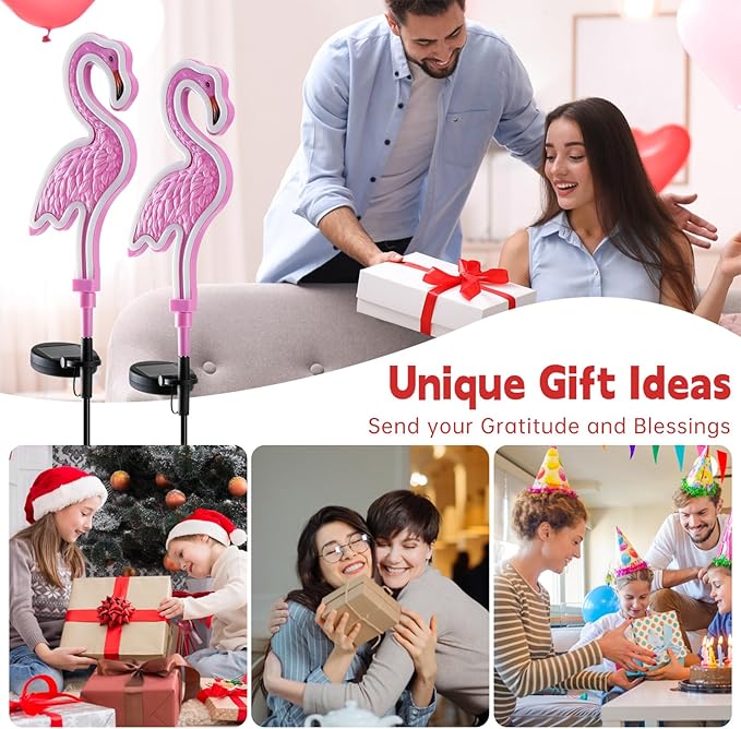 Flamingo Solar Lights Outdoor Decor, Solar Pink Flamingos Outdoor for Yard Decorations,Pink Neon Solar Flamingo Garden Lights for Outside,Pathways,Patio or Lawn Decor(2Pack)
