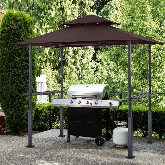 ABCCANOPY 8x5 Grill Gazebo - Outdoor BBQ Canopy Shelter with Led Light for Patio Backyard Grilling (Brown)