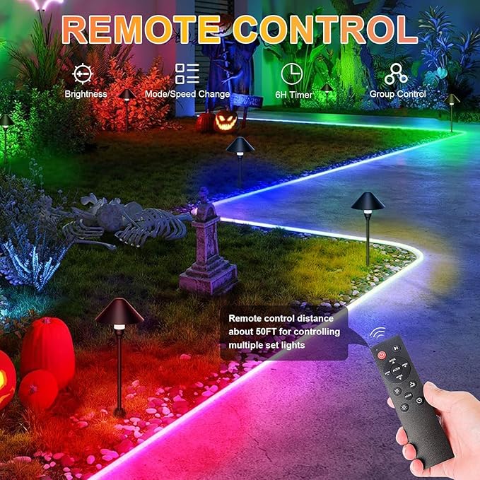6 Pack Low Voltage Pathway Lights with Remote Timer, Low Voltage Landscape Lighting Warm White + RGB Modes, Outdoor LED Landscape Path Lights for Yard Lawn Backyard Walkway ETL Listed Transformer
