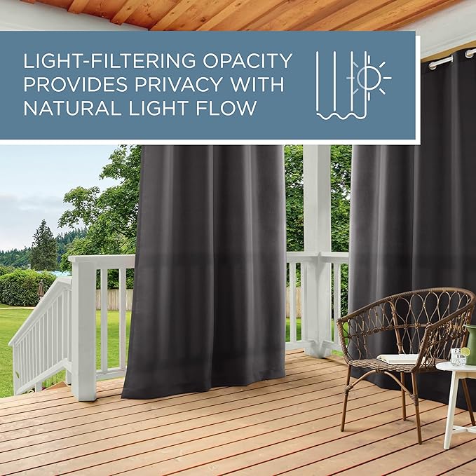 TOWN & COUNTRY BASICS Cabana Solid Heavyweight Indoor Outdoor Curtains, Light Filtering Opacity with Grommet Top, Water Repellent, 2-Pack Set, 54"x96", Charcoal (Pack of 6)