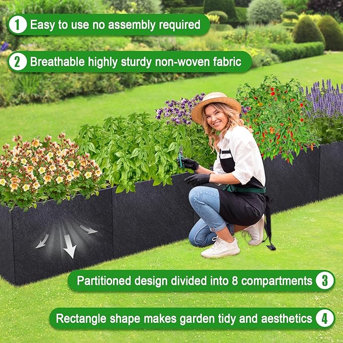 POILKMNI 16x2x1ft Fabric Raised Garden Bed - Outdoor Planter Box Non-Woven Fabric Patio Planting Bed Garden Grow Bed Bag for Growing Herbs, Flowers and Vegetables