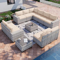 12-Piece Outdoor Patio Furniture Set Wicker Sectional Sofa Set, Patio Conversation Set with Thickened Cushions & Coffee Table for Garden, Backyard, Poolside, Sand