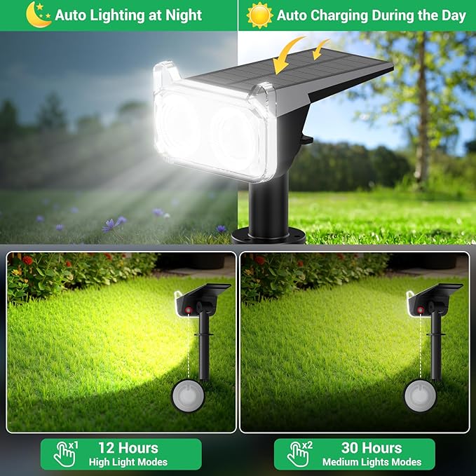 WdtPro Solar Spot Lights Outdoor for Tree, Sign, Mailbox, Solar Lights Outdoor Waterproof, Bright Landscape Spotlights, Auto ON/Off, Dusk to Dawn Lighting for Yard Patio Garden Pathway, 4 Pack