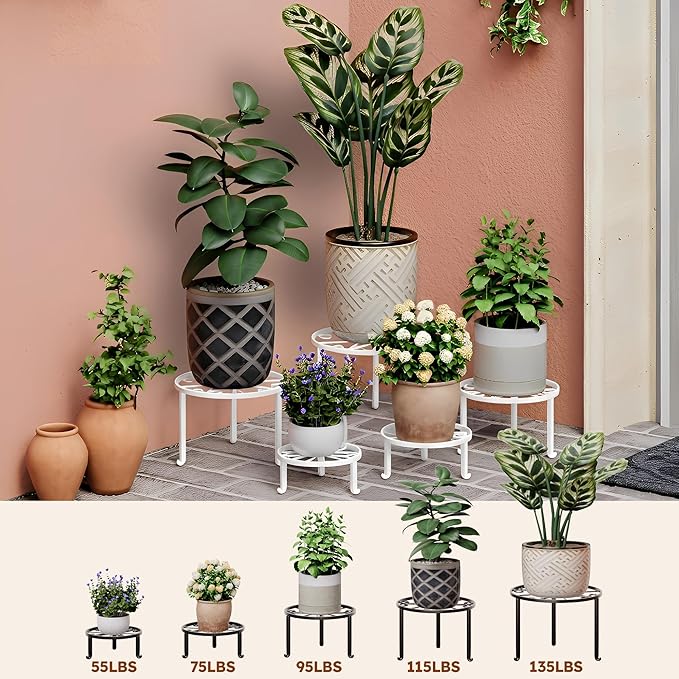 5 Pack Heavy Duty Rustproof Iron Flower Pot Stand Holder Indoor Outdoor Pot Stand Rack Decorative Round Flower Stand Display Shelf for Living Room