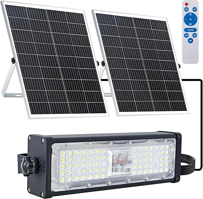 WERISE Solar Flood Lights Outdoor Waterproof IP66, 3600 Lumen 6500K LED Floodlight with 16.4ft Wire, 30000mAh Battery Dusk to Dawn Solar Powered Security Light with Remote Control for Shed Garage Barn