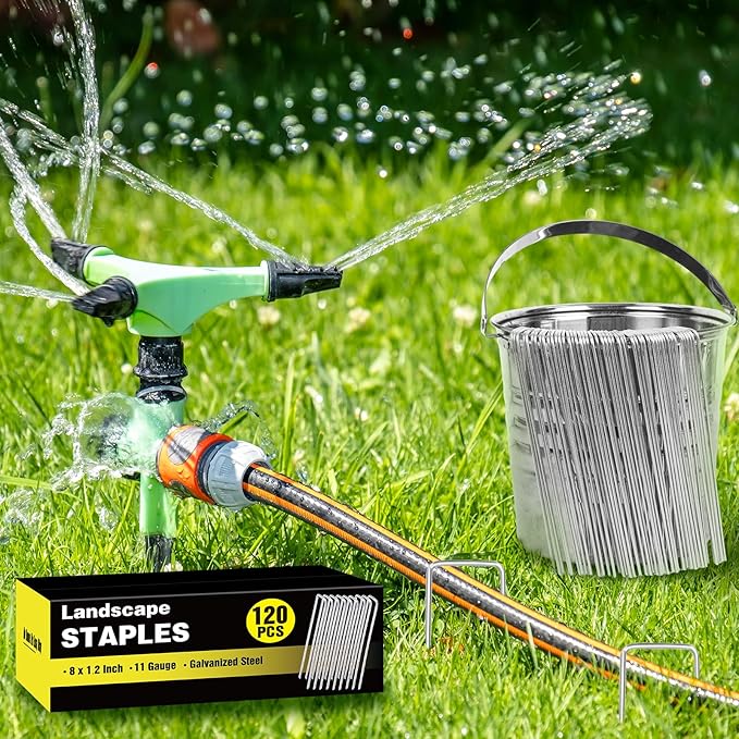 HongWay 120 Pack Landscape Staples 8 Inch, Galvanized Garden Stakes Tent Stakes Heavy Duty 11 Gauge Landscaping Fabric Pins Yard Ground Staples for Lawn, Turf, Fence, Outdoor Decorations