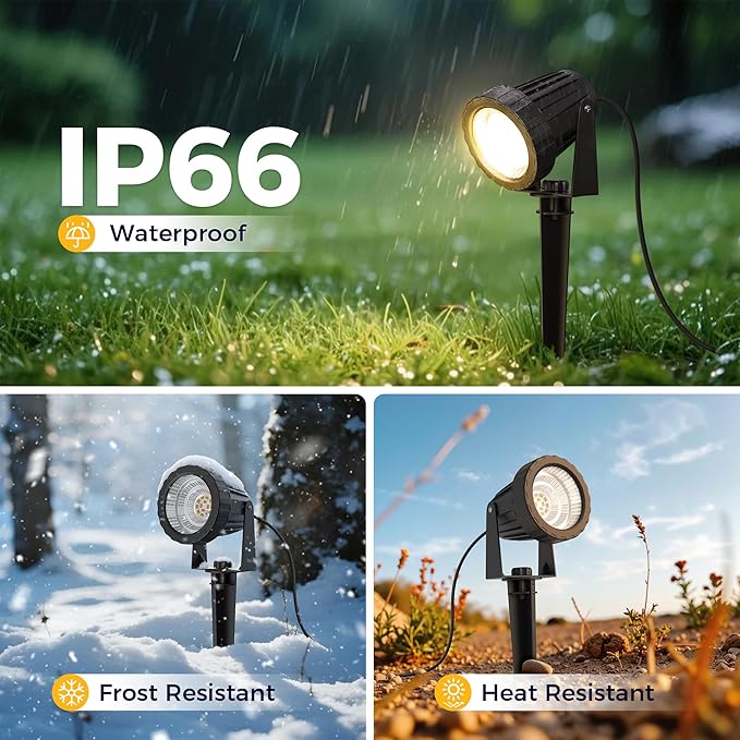 L LOHAS LED Outdoor Landscape Lighting, Auto On/Off 3000K Low Voltage Landscape Lighting, IP66 Waterproof Spot Lights for Yard, Outside, Garden, House, Pathway, Plant, Holiday Decor (8 Pack)