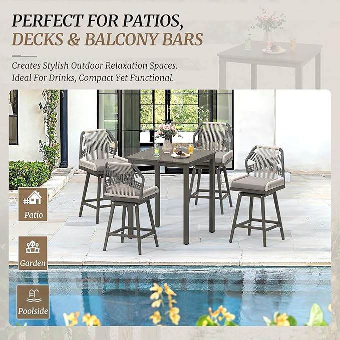 Outdoor Bar Table, 32" Square Patio Bar Height Counter Pub Table, Waterproof Aluminum Top, Weather Resistant, Balcony, Yard, Indoor or Outdoor Use, Slate Gray