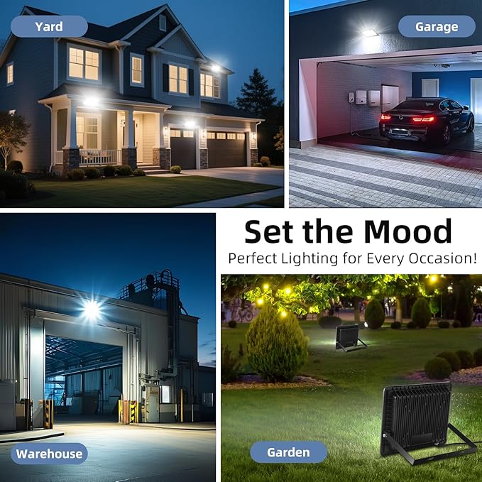 50W Flood Lights Outdoor,8000LM Bright LED Work Light,IP66 Waterproof Outside Lights for Yard with Switch and 6.5FT Plug,6500K Daylight White Portable Outdoor Yard Light for Garage,Garden,Stadium