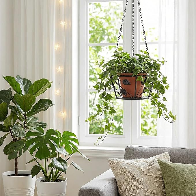 Goaste 2 Pack Metal Plant Hanger, Hanging Plant Holder with Ceiling Hook, Modern Plant Hanging Basket, Decorative Planter Flower Pots Shelf for Indoor Outdoor Use, Home Decor