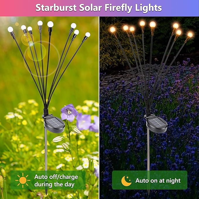 BrizLabs Solar Garden Lights, 4 Pack 32 LED Solar Powered Firefly Lights, 2 Modes Swaying Light, Waterproof Globe Pathway Outdoor Lighting for Yard Pathway Walkway Patio Decor, Warm White