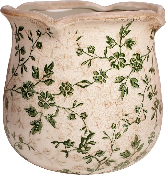 Vintage Ceramic 6.11'' Plant Pots, Decorative Vase for Indoor Garden, Room & Home Decor, Sage Beige