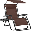 Best Choice Products 30” Wide Folding Zero Gravity Outdoor Recliner Patio Lounge Chair w/Adjustable Canopy Shade, Headrest, Side Accessory Tray - Brown