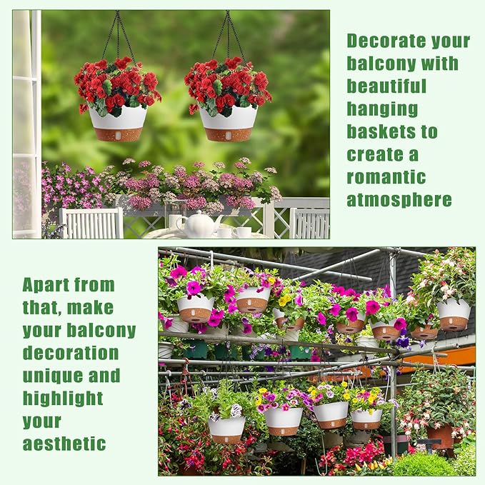 Amyhill 6 Pcs 8 Inch Hanging Planter for Indoor Plants Self Watering Hanging Pot Baskets with Drainage Hole Visible Water Level Tray with Hooks for Garden Outdoor(White)