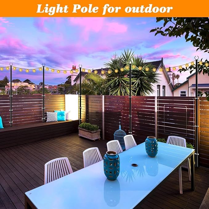 6 Pack String Light Poles,10 Ft Light Poles for Outside String Lights,Outdoor Lights Pole with Fork,Metal Poles Stand for Patio Deck Backyard