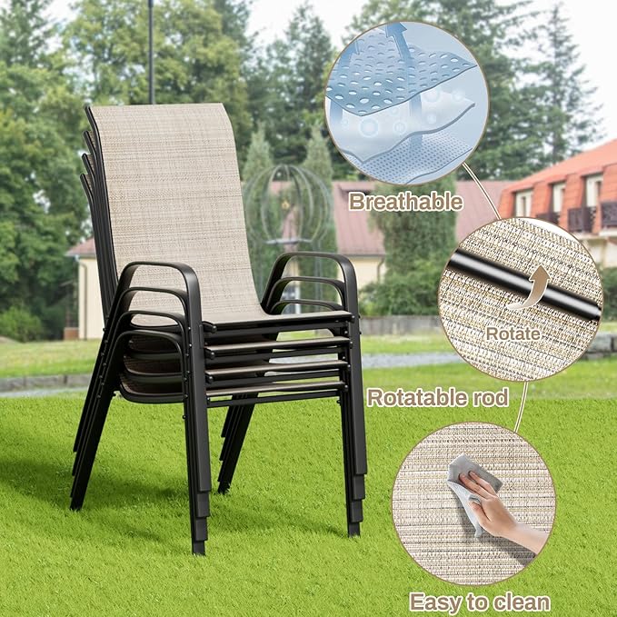 TLSUNNY Patio Dining Set 5 Pieces, All Weather Outdoor Furniture W/30"X 30" Table and 4 Stackable Textilene Chairs, Metal Table and Chairs for Lawn, Garden, Poolside, Backyard (Umbrella not Included)
