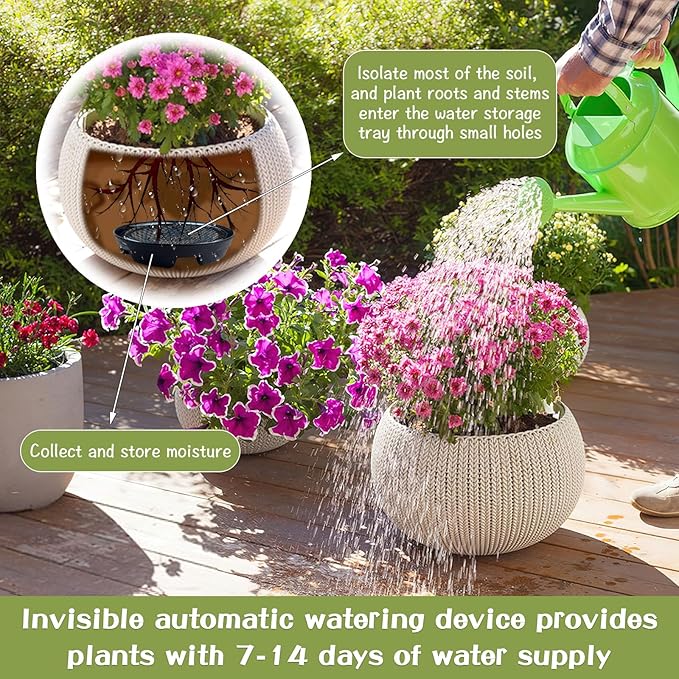 7.16” Self Watering Planter Insert, 10 Pack Invisible Hanging Basket Drip Pan Hanging Basket Planter Plant Auto Watering Devices Plastic Water Catcher Saucer Tray for Outdoor Indoor Pots Liners