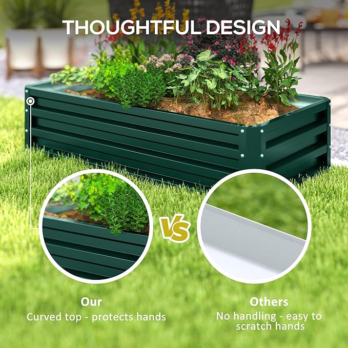 Outsunny Galvanized Raised Garden Bed, 4' x 2' x 1' Metal Planter Box, for Growing Vegetables, Flowers, Herbs, Succulents, Green