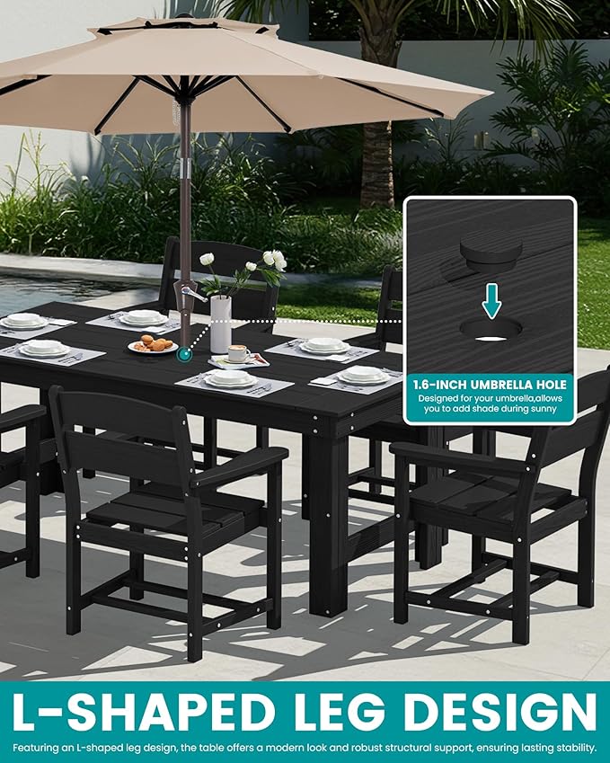 SERWALL Outdoor Dining Table Set, 67‘’ HDPE Patio Dining Set for 4, All-Weather Outdoor Table and Chairs Set for Deck, Black