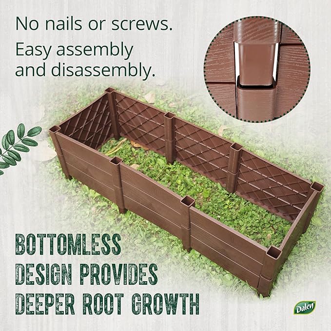 Dalen Modular Raised Bed Garden – Faux Wood – 8 Panel Starter Pack – Makes Square Foot Gardening Easy – 12x9 in