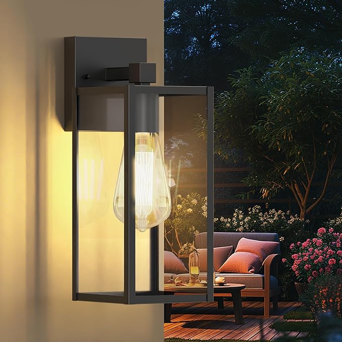 WIHTU 13in Outdoor Light Fixture Wall Mount, LED Exterior Lighting fixtures for Outside, Front Porch Lights, Waterproof Wall Sconce Lantern Lamp, Black Coach Lights for House, Patio, Garage, Doorway