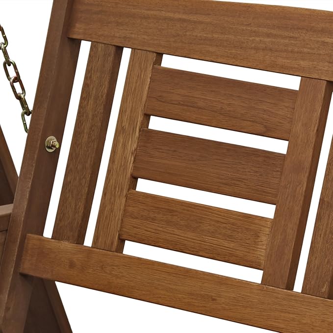 Furinno TIOMAN Porch Swing, Outdoor Hanging Wooden Swing with Stand in Teak Oil, Light Wood