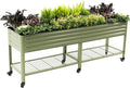 Rolling Elevated Raised Garden Bed-V Series, 2' x 8' Garden Beds with Legs & Storage Rack for Patio & Porch, 1400 Lbs Weight Capacity, Outdoor Planter Box for Vegetables Flower Herbs, Olive Green