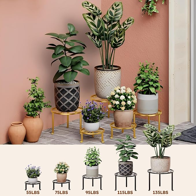 5 Pack Metal Plant Stand Home Flower Stand Shelf for Multiple Display Pot Holder Rack for Indoor Outdoor Round Short Plant Stand