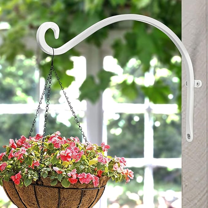 Qiang Ni Bird Feeder Hanger: 12-Inch Wall-Mounted Plant Bracket Outdoor - 4 Pieces White Plant Hooks for Hanging Flower Baskets