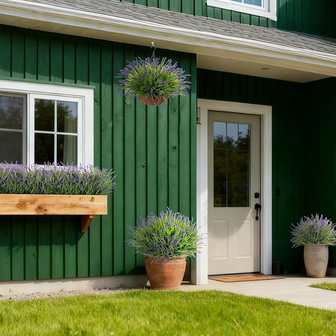 24 Pcs Artificial Faux Plants for Outdoor Spring Decoration, Fake Monkey Grass for Garden Porch Balcony Planters, Fake Greenery Shrubs UV Resistant No Fade Plants Bush for Pathway(Purple)