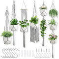 Macrame Plant Hangers, 6Pack Hanging Plant Holders Indoor w/ 6 Set Hooks Handmade Cotton Rope Plant Hangers Set Flower Pots Holder Stand Boho Home Decor Hanging Planters for Indoor Outdoor Plants