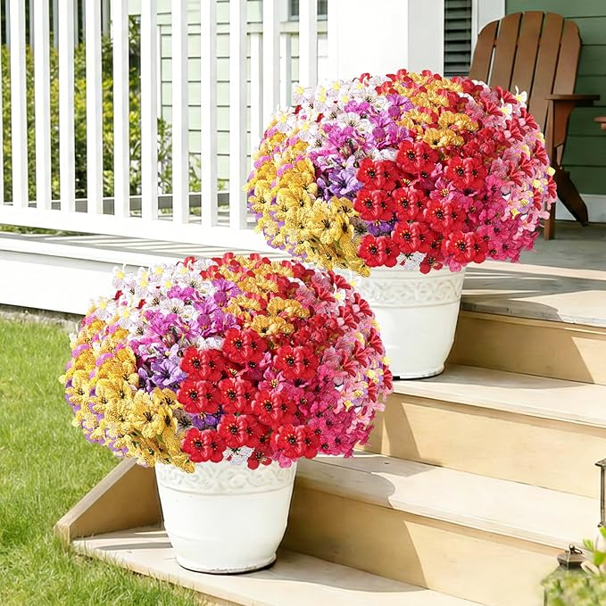 22 Pack Artificial Flowers for Outdoor Indoor Fake Plants, Faux Silk Flowers for Outdoors Outside Front Porch Hanging Planter Window Box Garden Spring Decoration(Multi-Colour)
