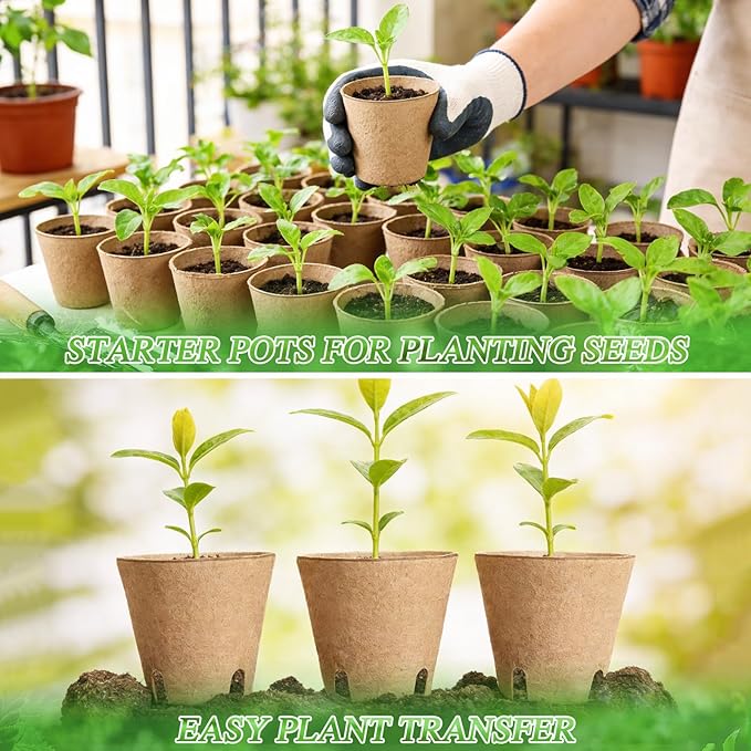 120 Pcs Round Peat Pots 2.4"+3.14"+4" Plant Starter Nursery Pot with Drainage Holes Garden Germination Seedling Pots with 120 Plant Labels for Indoor Outdoor Gardens