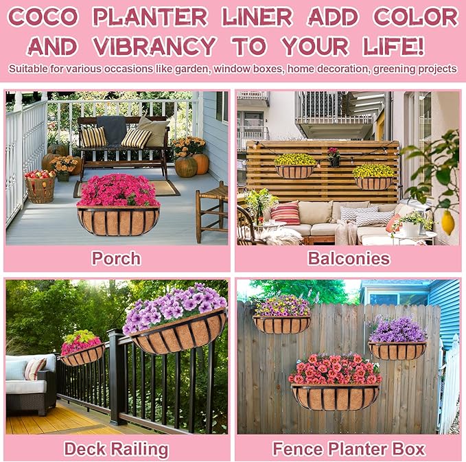 Riare 2 Pack 36 Inch Trough Coco Coir Liners for Planters, Pre-Formed Coconut Coir Replacement Liner Natural Coco Fiber Window Box Liners for Wall Planter, Window Basket Deck Railing Planter
