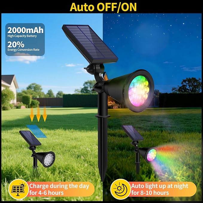 Solar Spot Lights Outdoor Waterproof, 18 LED Solar Powered Landscape Lighting Low Voltage Auto On/Off for Garden, Yard, Tree, Flag, Wall, Pathway, 4 Pack