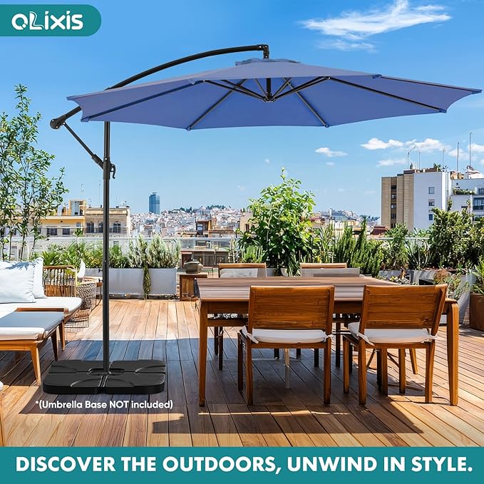 OLIXIS 10FT Offset Patio Umbrella, Cantilever Table Umbrellas for Outdoor Sun Shade UV Protection with Easy Tilt Adjustment, 8 Ribs for Backyard, Lawn, Garden, Pool - Blue