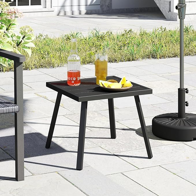 C-Hopetree Small Metal Outdoor Coffee Side Table for Outside Patio, Square, Black
