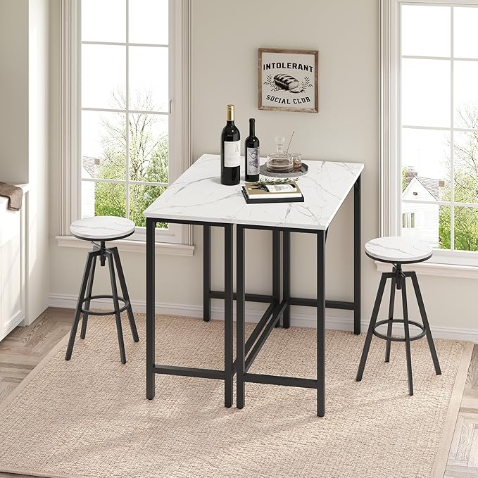 Narrow Bar Table, 63-Inch Pub Table for Dining Room, Counter Bar Tables with Sturdy Metal Frame, Connectable Bar Table, Multifunctional Console Table, Marble and Black BTHM1601
